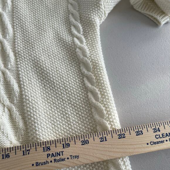 JJ Browne Cardigan Sweater Womens Medium Ivory Textured Cableknit Fringe USA - Picture 6 of 13